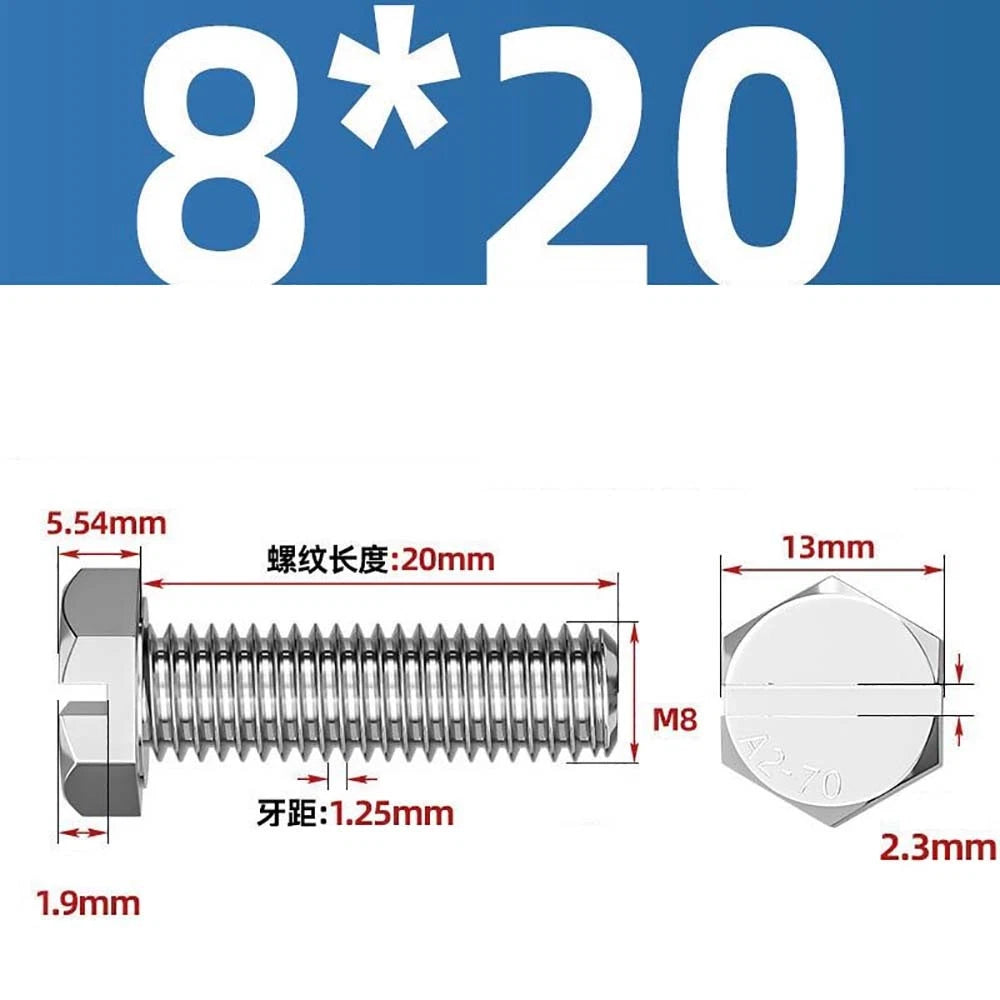 External Hex Slotted Machine Screws – A2 Stainless Steel, M4 to M16, Fully Threaded