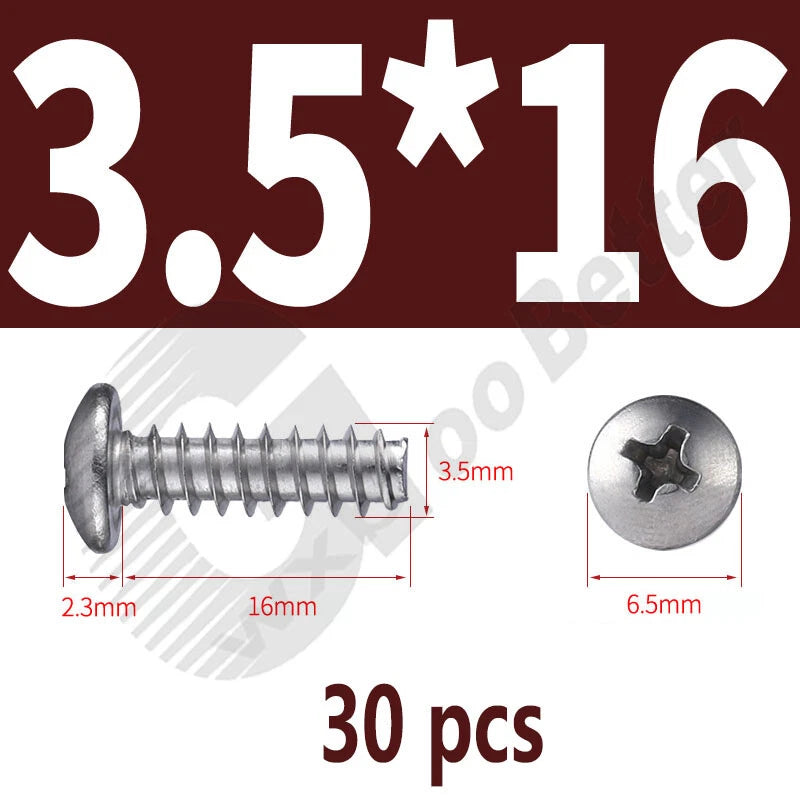 Pan Head Sheet Metal Screws Metric M1~M6 A2 Stainless Steel Sheet Metal Screws