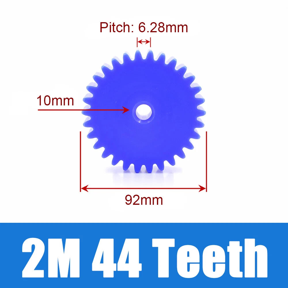 2 Modulus Blue Nylon Spur Gear, Cylinder Flat Gears 12~100 Teeth, 6/8/10mm Bore