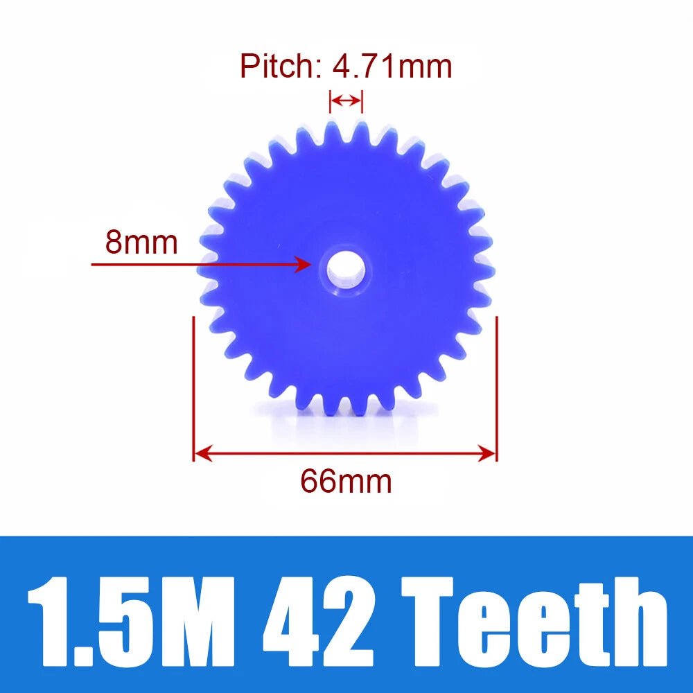 1.5 Modulus Blue Nylon Spur Gear, Flat Gears 12 to 100 Teeth, 6mm/8mm/10mm Bore
