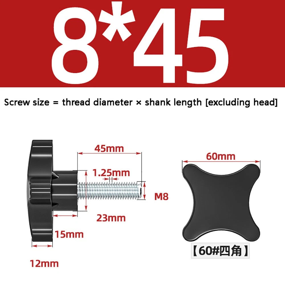 M5-M10 Thumb Screws Black Plastic Four Star Head Hand Grip Knob Bolts Galvanized