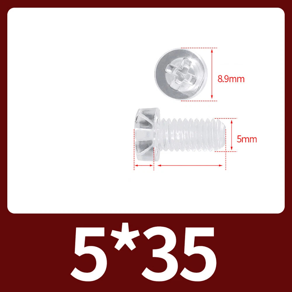 M2-M10 Clear Plastic Phillips Round/Pan Head Machine Screws Cross Screws Hex Nut