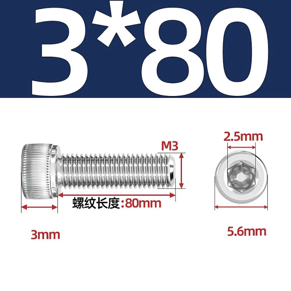M3 M4 M5 Socket Head Cap Screws – A2 Stainless Steel, High Strength & Corrosion Resistant
