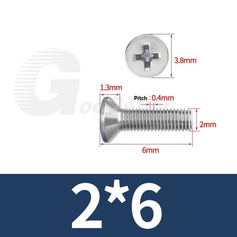 M1–M3.5 Phillips Countersunk Machine Screws – 304 Stainless Steel, Fully Threaded (3–120mm Overall Length) - HomeDIYer