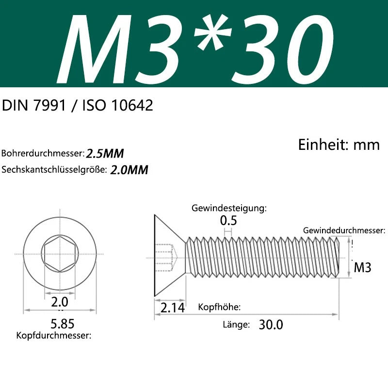 6063 Aluminium Allen Socket Countersunk Screws DIN 7991 — M2 to M8