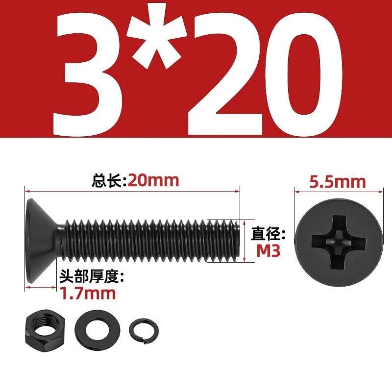 M2–M6 Phillips Countersunk Head Machine Screws with Nut and Washer | Carbon Steel Bolt Set - HomeDIYer