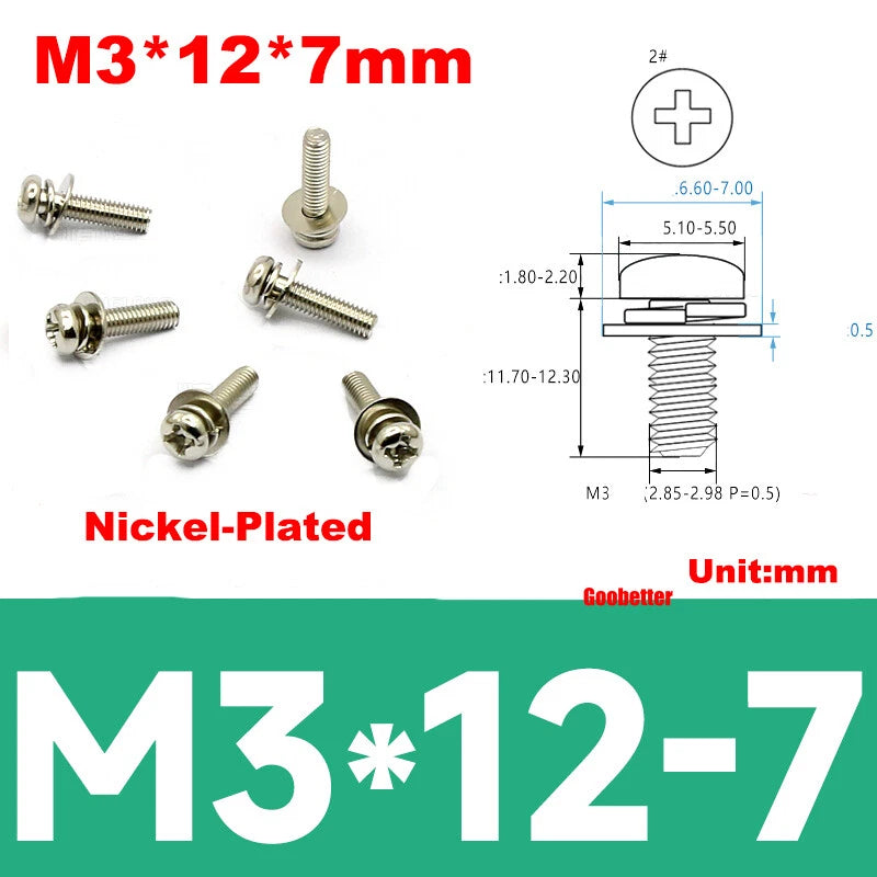M2 M2.6 M3 M4 Phillips Pan Head Machine Screws with Washer Set – Carbon Steel, Multiple Finishes