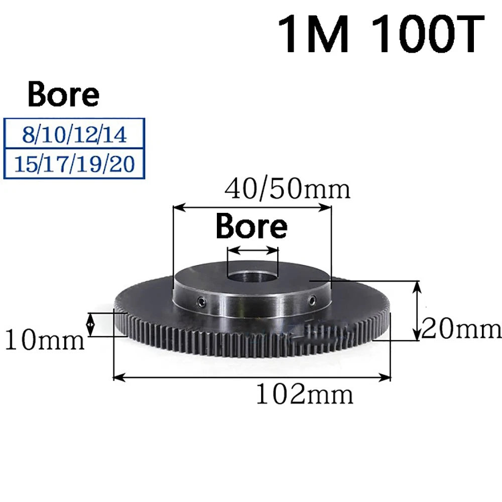1 Mod 10T-100T Precision Spur Pinion Gear With Step 45# Steel Motor Gear x 1Pcs