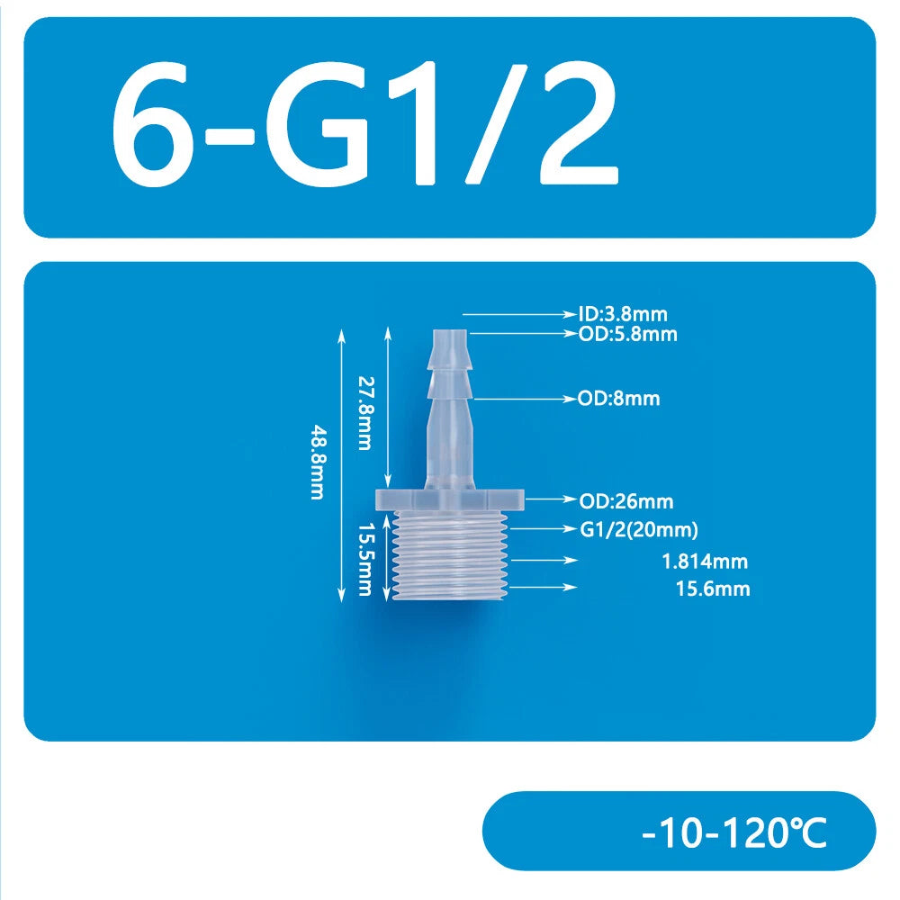 BSP Metric Male Thread Plastic Hose Connector — Straight Barbed Joiner (PP/PE, 1/8" to 3/4")