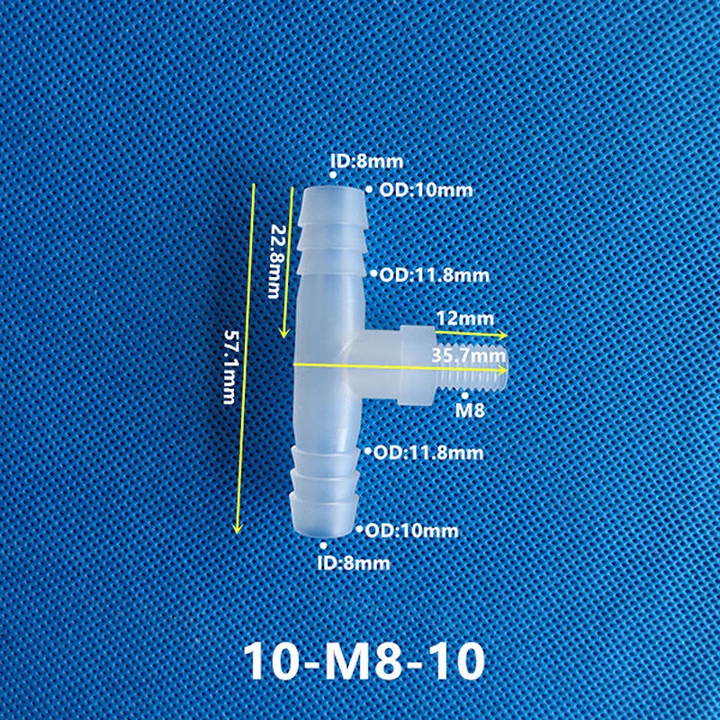 Plastic Male Thread 3-Way Hose Barb Connector — BSP & Metric, Equal Diameter