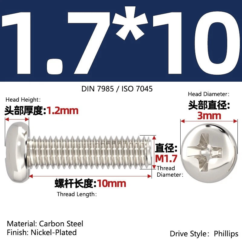 Nickel Plated Pan Head Phillips Machine Screws – ISO 7045, M1 to M4, Corrosion Resistant