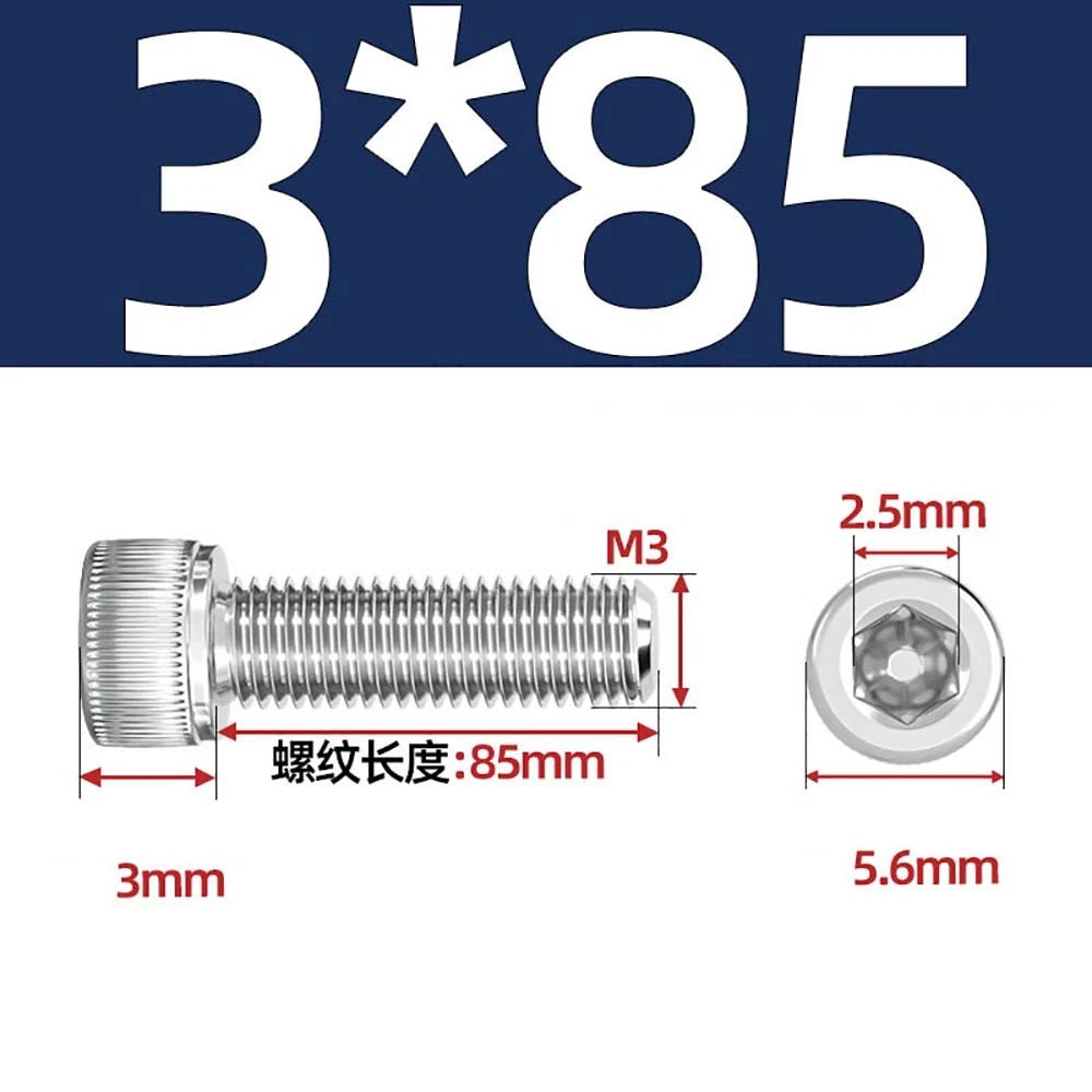 M3 M4 M5 Socket Head Cap Screws – A2 Stainless Steel, High Strength & Corrosion Resistant