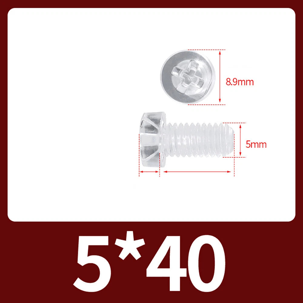 M2-M10 Clear Plastic Phillips Round/Pan Head Machine Screws Cross Screws Hex Nut