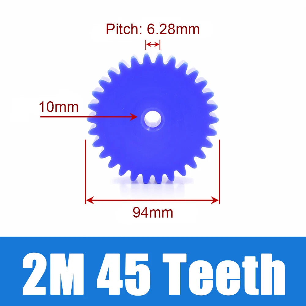 2 Modulus Blue Nylon Spur Gear, Cylinder Flat Gears 12~100 Teeth, 6/8/10mm Bore