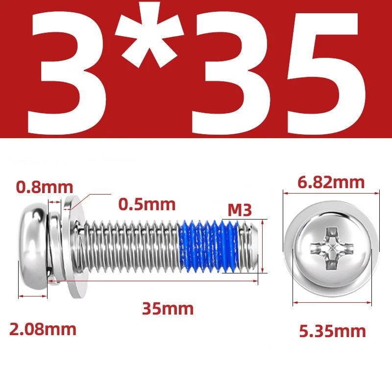 A2 Stainless Steel Phillips Pan Head Machine Screws with Flat & Spring Washers — M2 to M10 - HomeDIYer