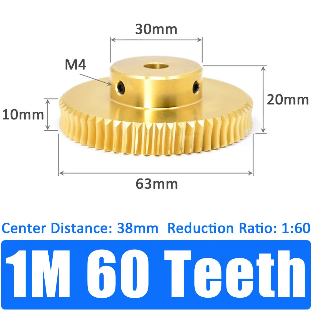 0.5/0.8/1/1.5 Module, 20 to 60 Teeth, Brass Worm Wheel Gear Shaft Hole 4mm-12mm
