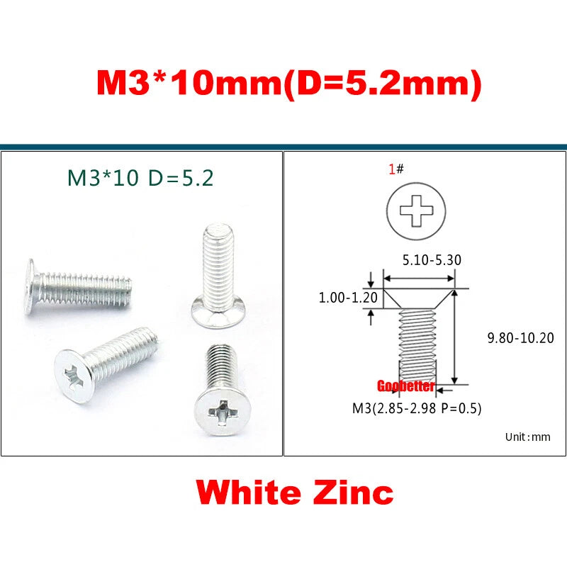 KM3 Phillips Countersunk Machine Screws – M3 x 3–18mm, Carbon or 304 Stainless, Multiple Finishes (Cross Flat Head)