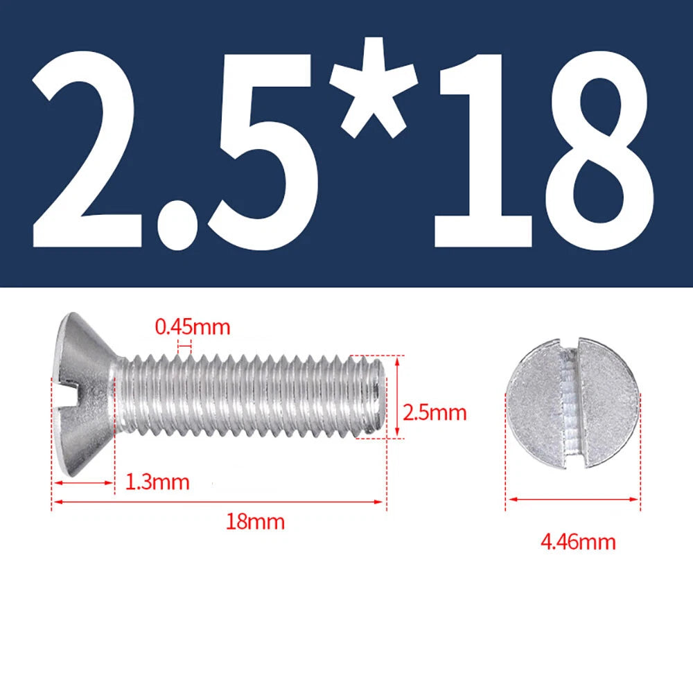 M1.6–M8 A2 Stainless Steel Flat Head Slotted Machine Screws | Countersunk Bolts