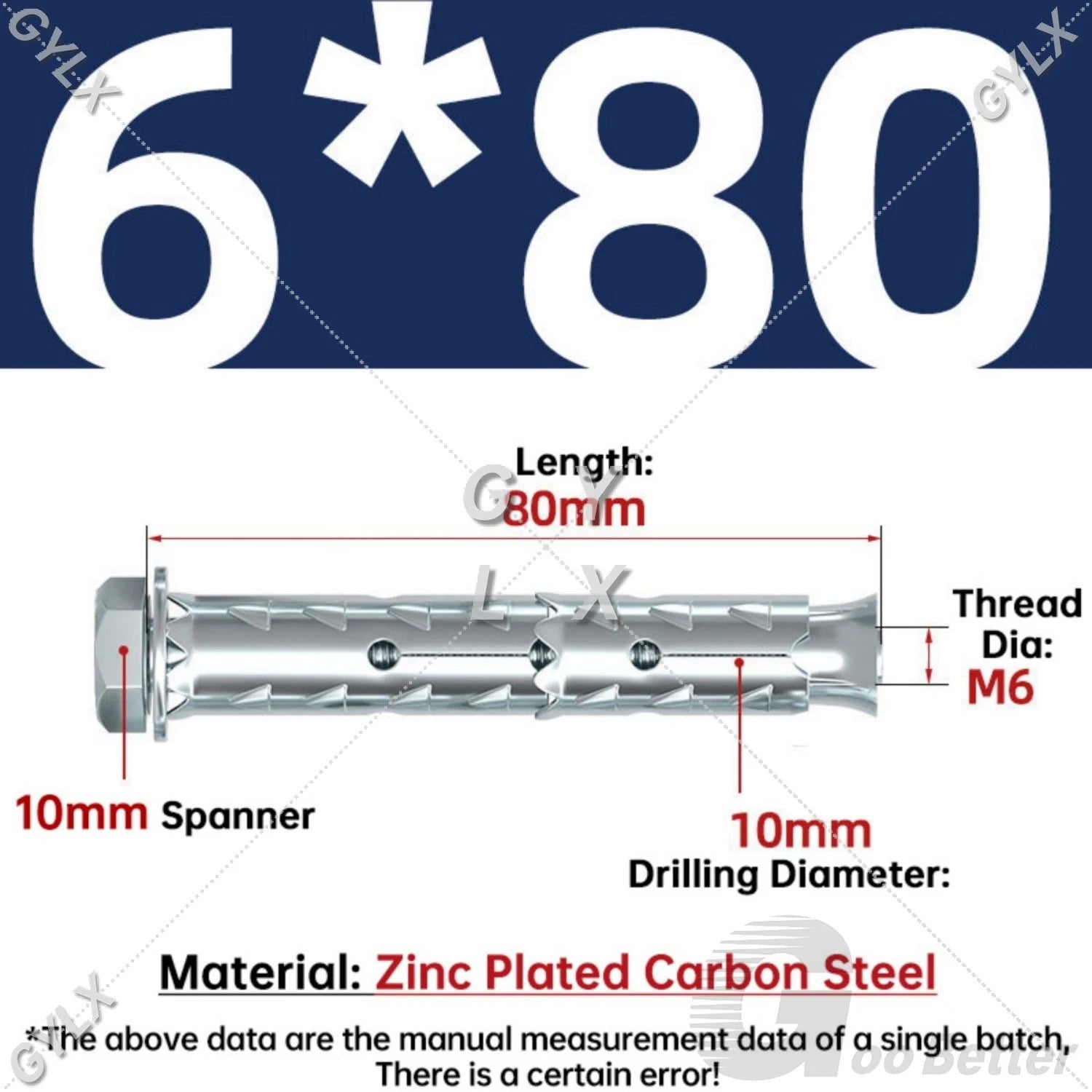 Galvanized Masonry Concrete Expansion Bolts — M6 M8 M10 M12 Wall Anchor Screws