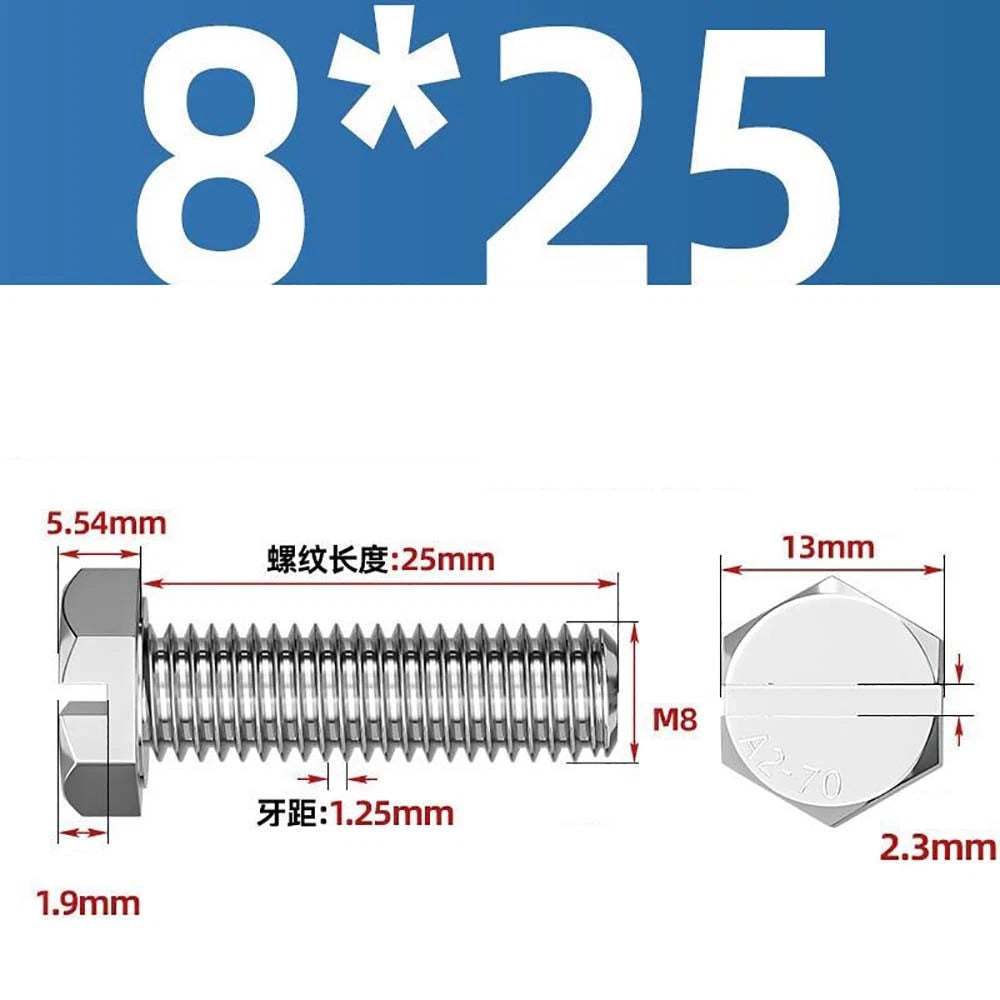 External Hex Slotted Machine Screws – A2 Stainless Steel, M4 to M16, Fully Threaded
