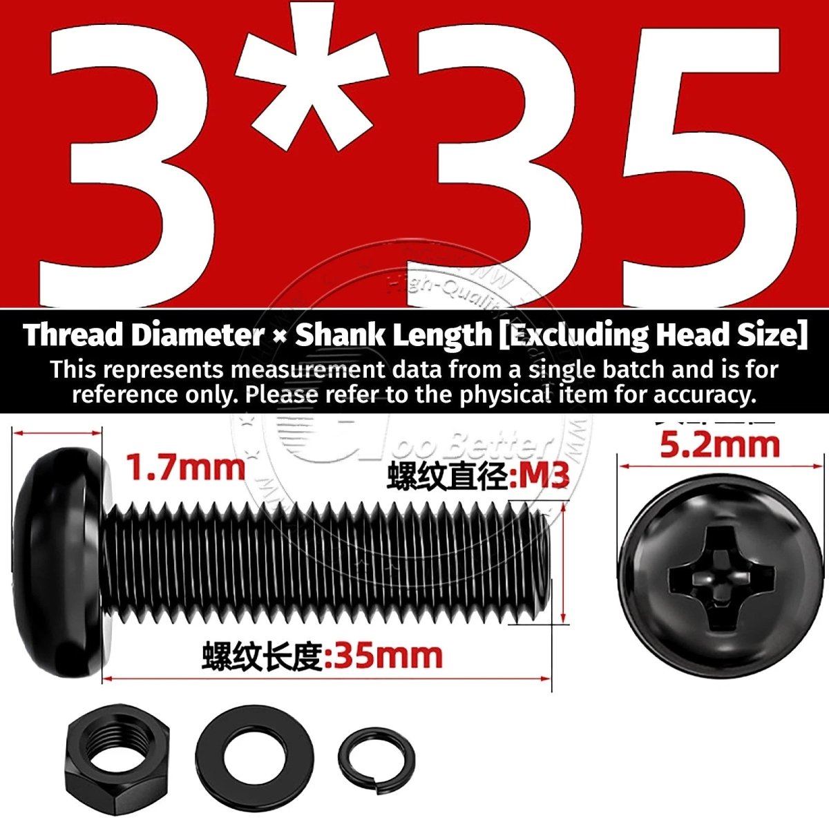 Black Phillips Pan Head Machine Screws with Washers — Metric M2 to M6 - HomeDIYer
