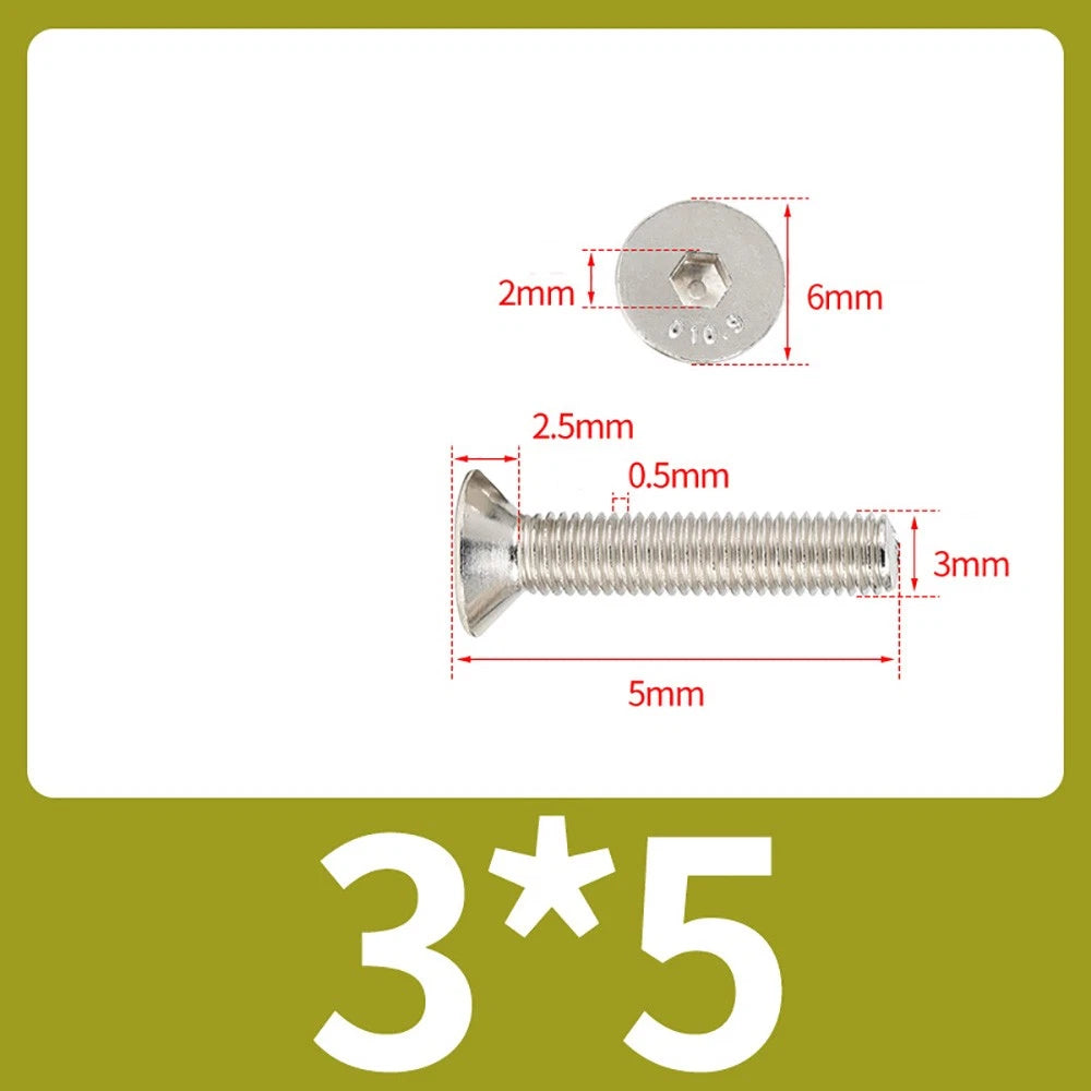Grade 10.9 Alloy Steel Countersunk Socket Head Screws — M1.6 to M4, 10–500 Pcs