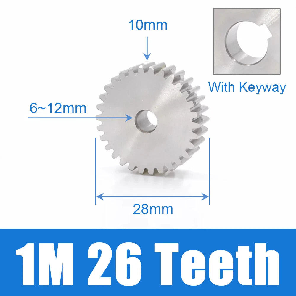 1/1.5/2 Mod 12~120 Teeth, Flat Gear Cylindrical Gear, Spur Gears Stainless Steel