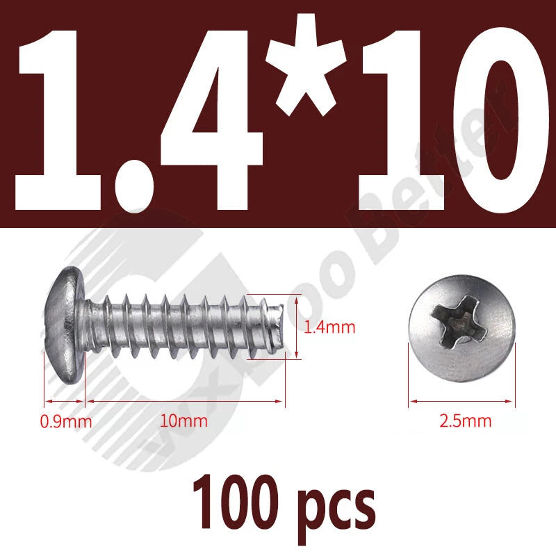 Pan Head Sheet Metal Screws Metric M1~M6 A2 Stainless Steel Sheet Metal Screws