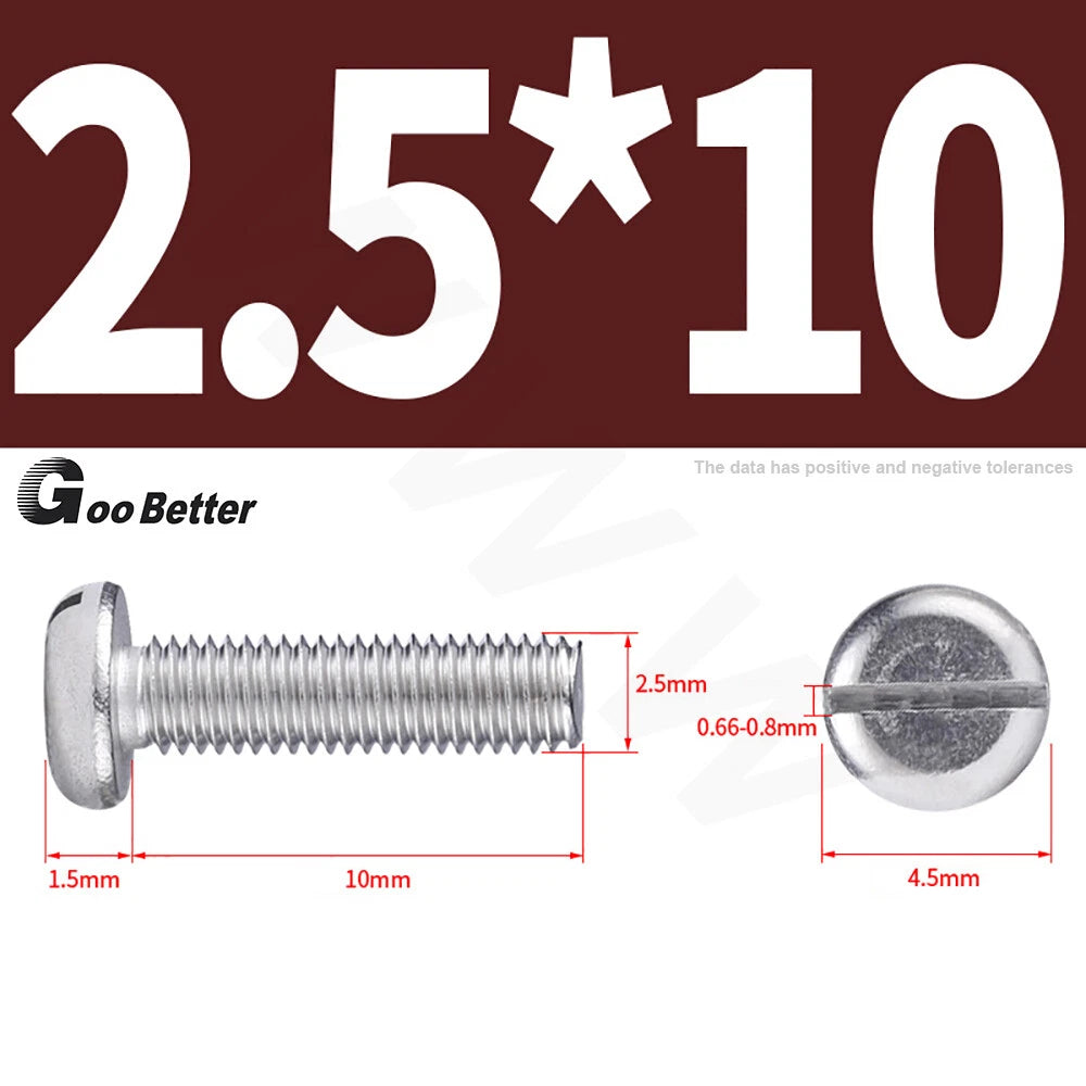 Slotted Pan Head Machine Screws – M1.6 to M4, A2 Stainless Steel, Fully Threaded, Lengths 3mm–60mm