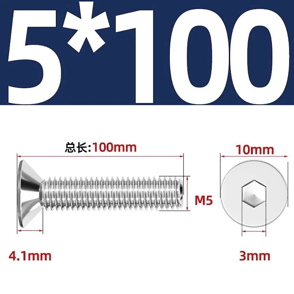 Countersunk Hex Socket Screws – A2 Stainless Steel, M2 to M16, DIN 7991, Fully Threaded