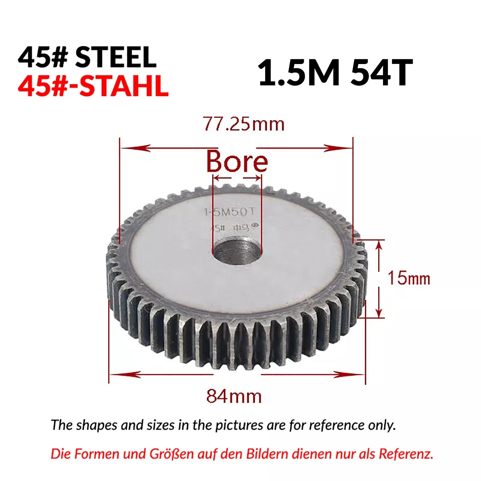 1/1.5/2 Mod 12T-150T Spur Gear 45# Steel Pinion Gear Thickn10-20mm Transmission