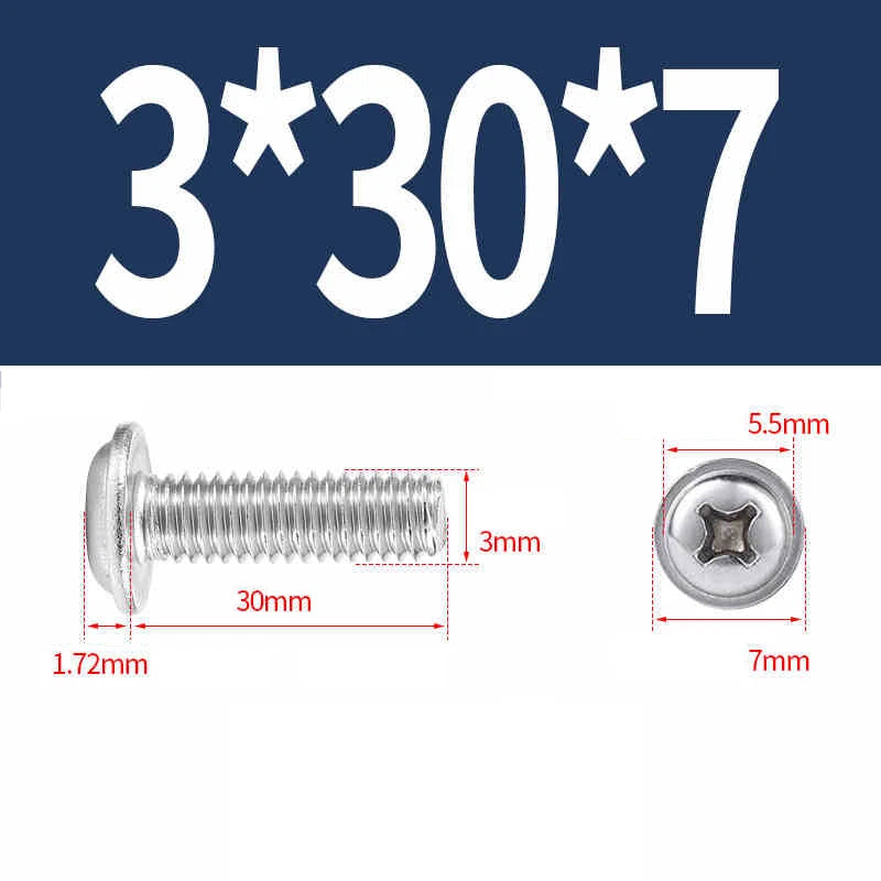Phillips Flanged Pan Head Machine Screws – 304 / 316 Stainless Steel, Built‑in Washer (3–60mm Lengths)