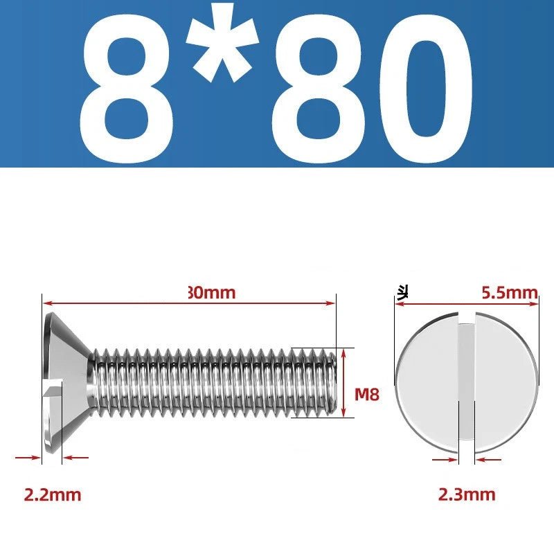A2 Stainless Steel Slotted Countersunk Machine Screws — M1.6 to M10, Flat Head CSK Bolts - HomeDIYer