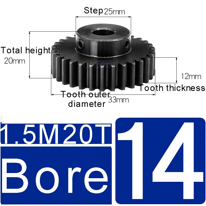 1.5Mod 45# Steel Spur Gears 10-150T Pinion Gear With Step Motor Gear Bore 5-25mm