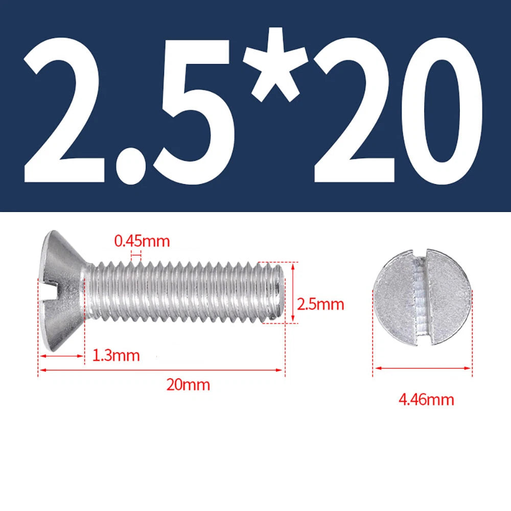 M1.6–M8 A2 Stainless Steel Flat Head Slotted Machine Screws | Countersunk Bolts