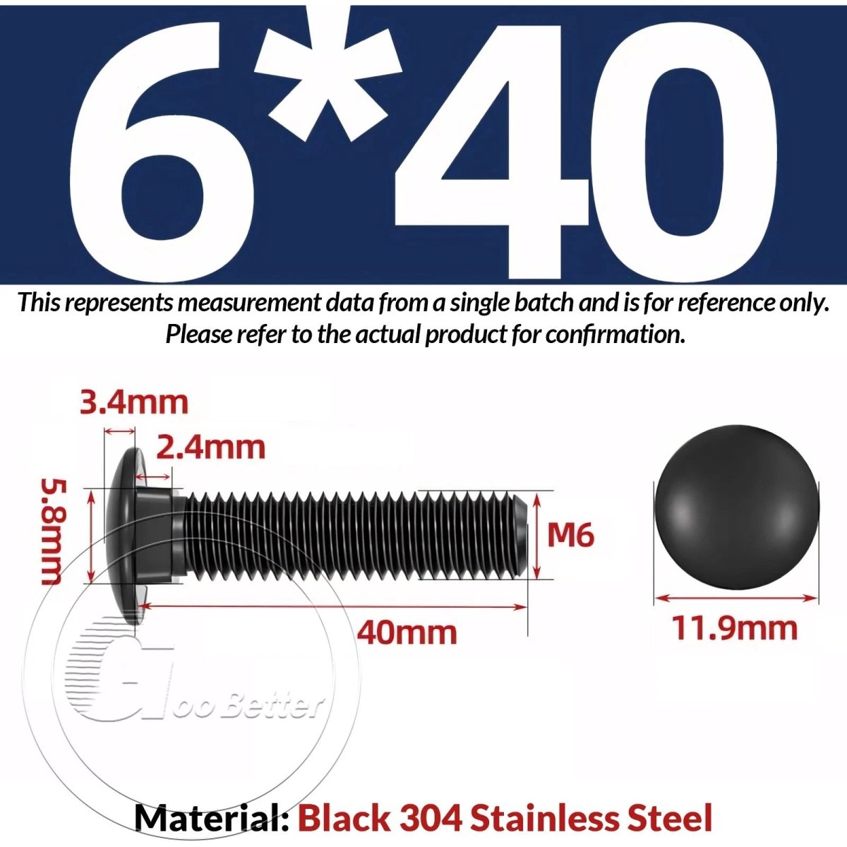 Black Carriage Bolts M3 M4 M5 M6 — Cup Square Domed Head, A2 - 70 Stainless Steel - HomeDIYer