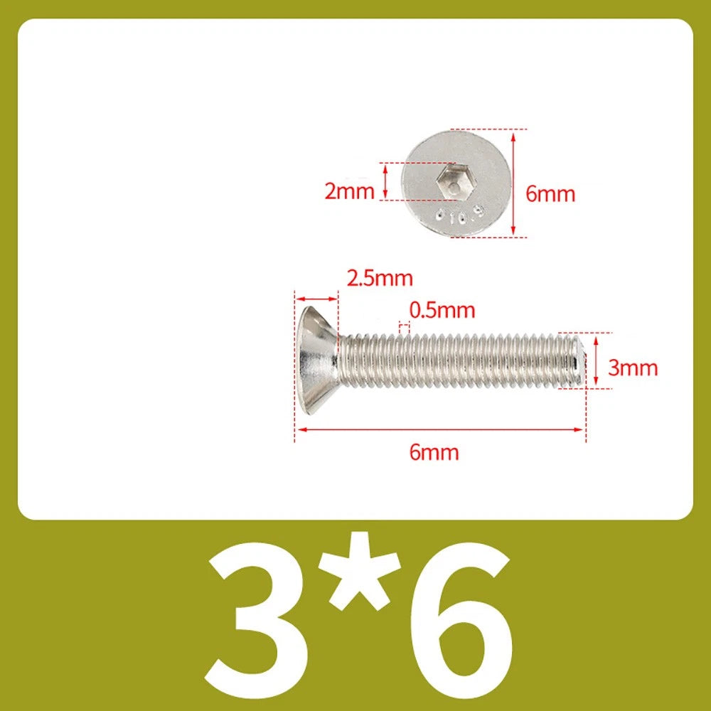 Grade 10.9 Alloy Steel Countersunk Socket Head Screws — M1.6 to M4, 10–500 Pcs
