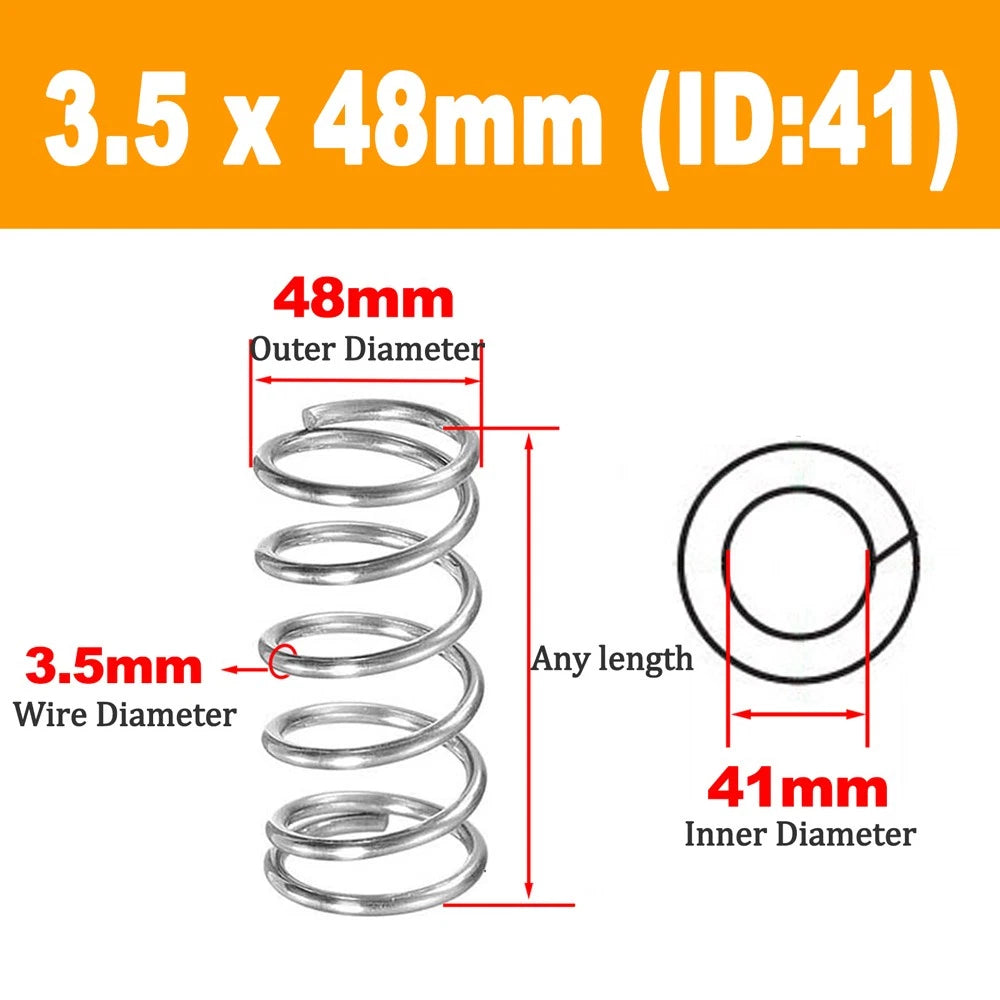 304 Stainless Steel Compression Spring Wire Dia 3.5mm, L 20-100mm, OD 20-50mm