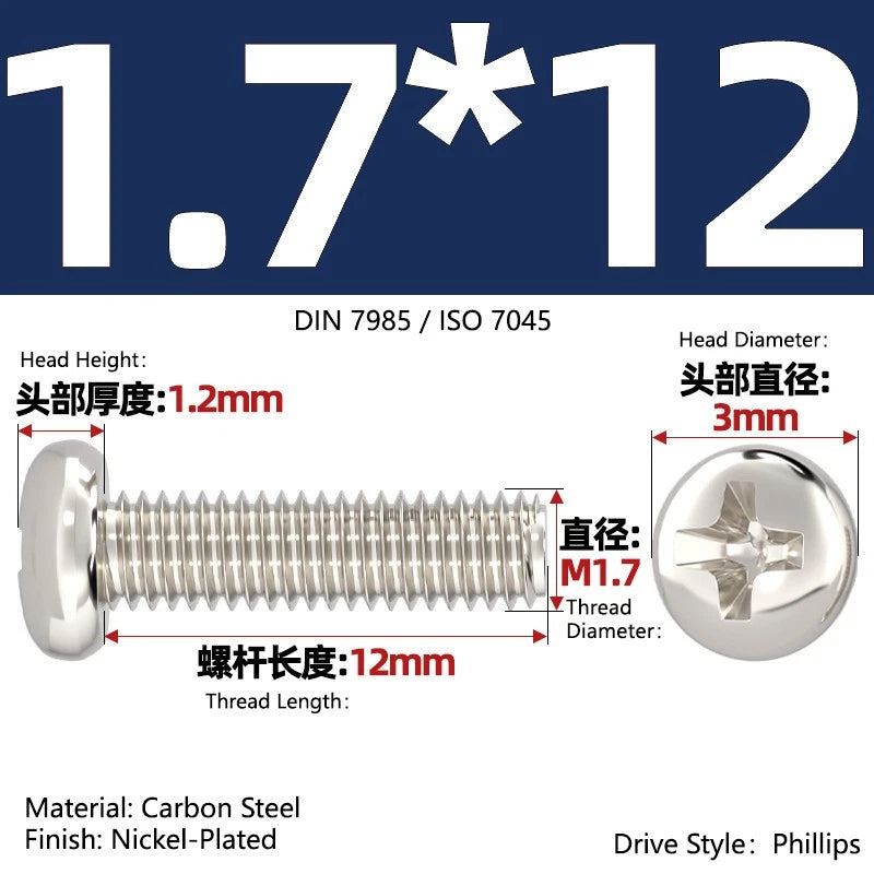Nickel Plated Pan Head Phillips Machine Screws – ISO 7045, M1 to M4, Corrosion Resistant