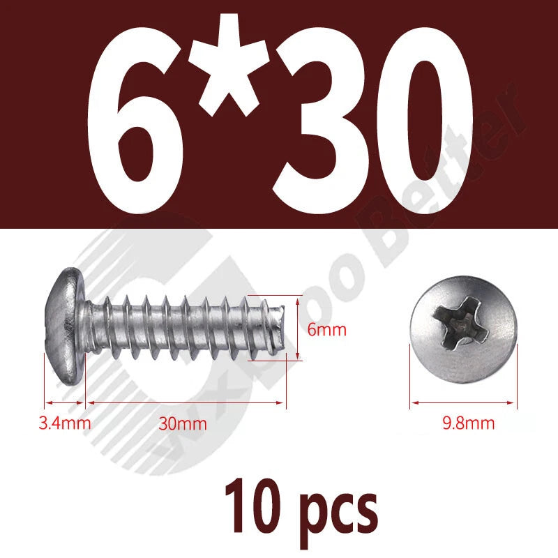 Pan Head Sheet Metal Screws Metric M1~M6 A2 Stainless Steel Sheet Metal Screws