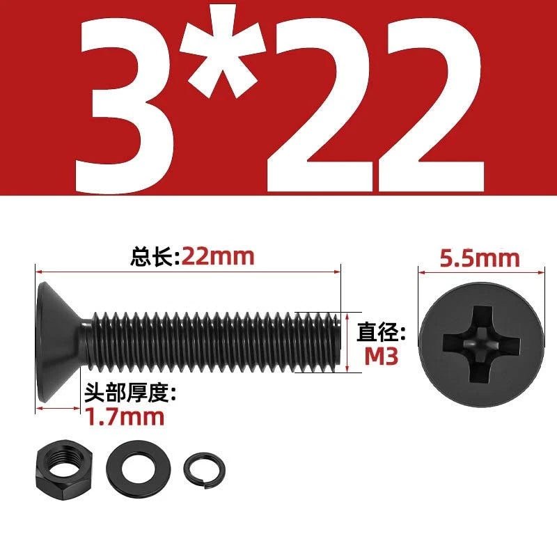 M2–M6 Phillips Countersunk Head Machine Screws with Nut and Washer | Carbon Steel Bolt Set - HomeDIYer