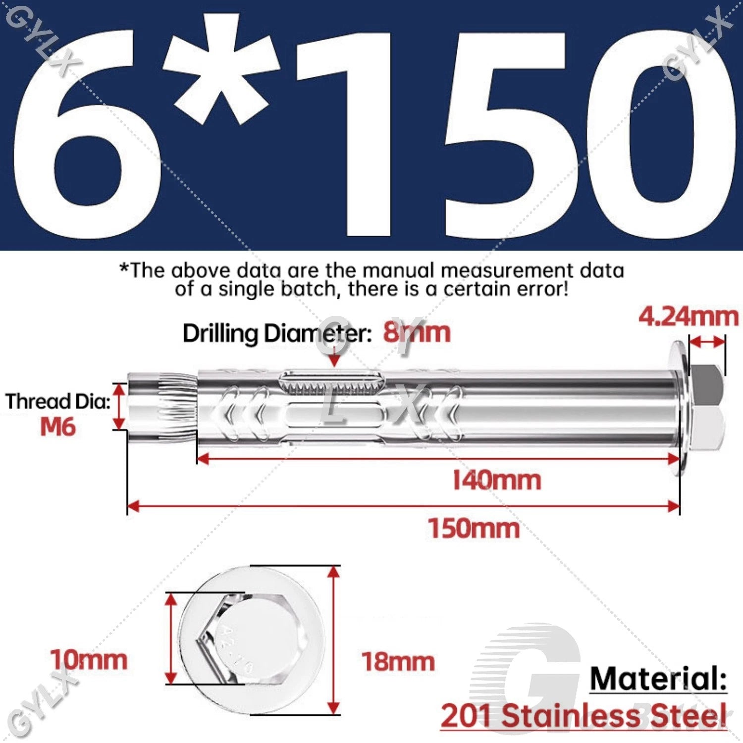 Stainless Steel Expansion Bolts for Masonry — M6 M8 M10 M12 Wall Anchor Screws