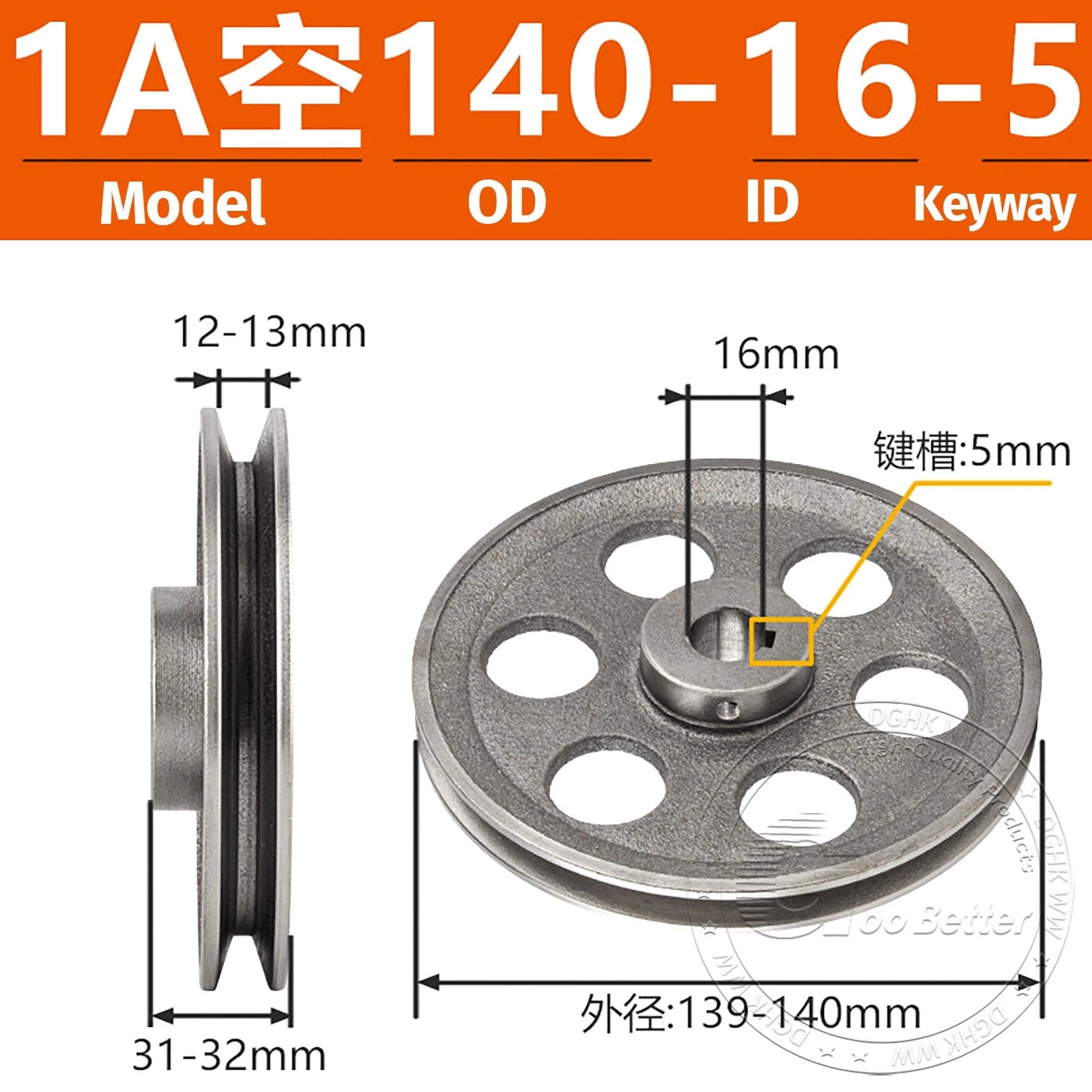 V-Belt Pulley Motor Pulleys Hollow 5-8mm Discs Dia Ø100-300mm For 1A Type Belts
