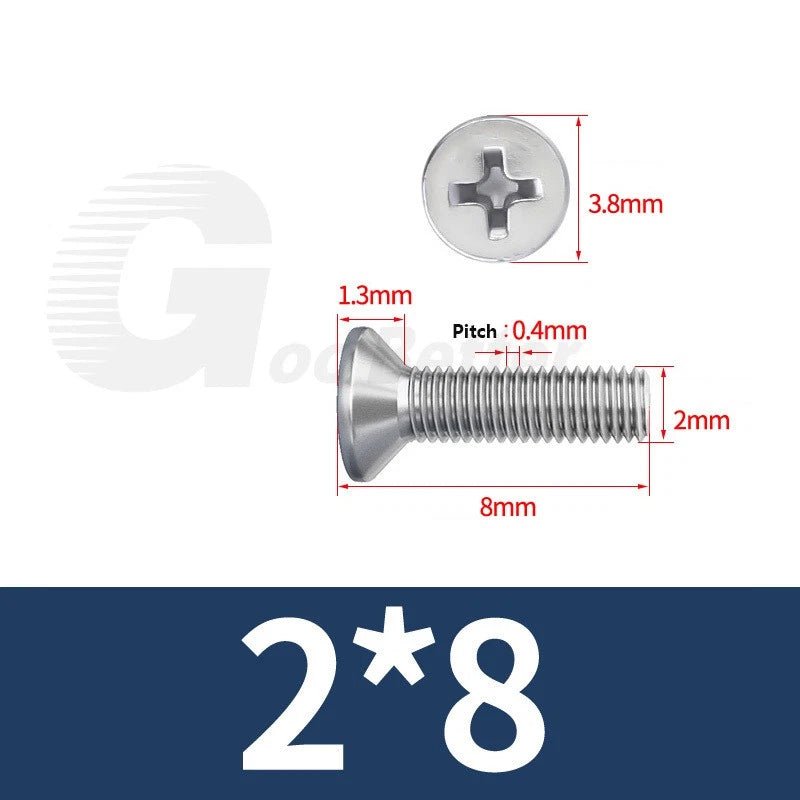 M1–M3.5 Phillips Countersunk Machine Screws – 304 Stainless Steel, Fully Threaded (3–120mm Overall Length) - HomeDIYer
