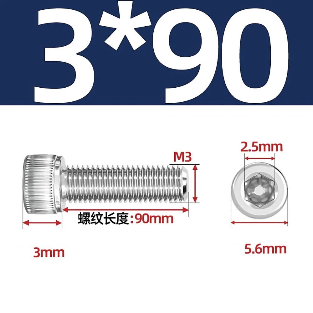 M3 M4 M5 Socket Head Cap Screws – A2 Stainless Steel, High Strength & Corrosion Resistant