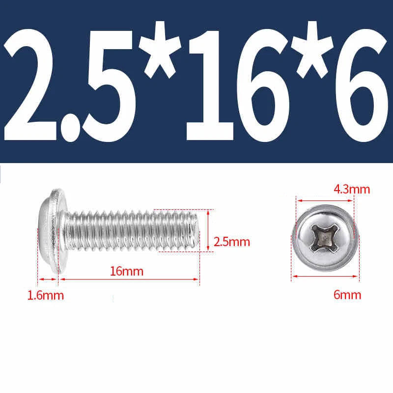Phillips Flanged Pan Head Machine Screws – 304 / 316 Stainless Steel, Built‑in Washer (3–60mm Lengths)
