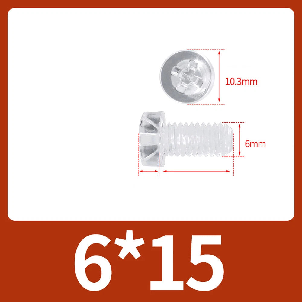M2-M10 Clear Plastic Phillips Round/Pan Head Machine Screws Cross Screws Hex Nut