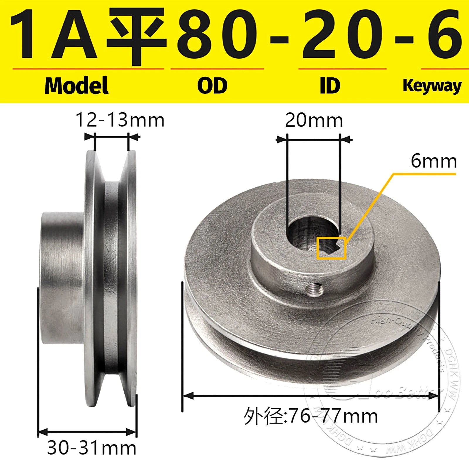 Cast Iron Drive Pulley Single Groove 1A Flat For A/V Belt Pulley OD 50mm-130mm