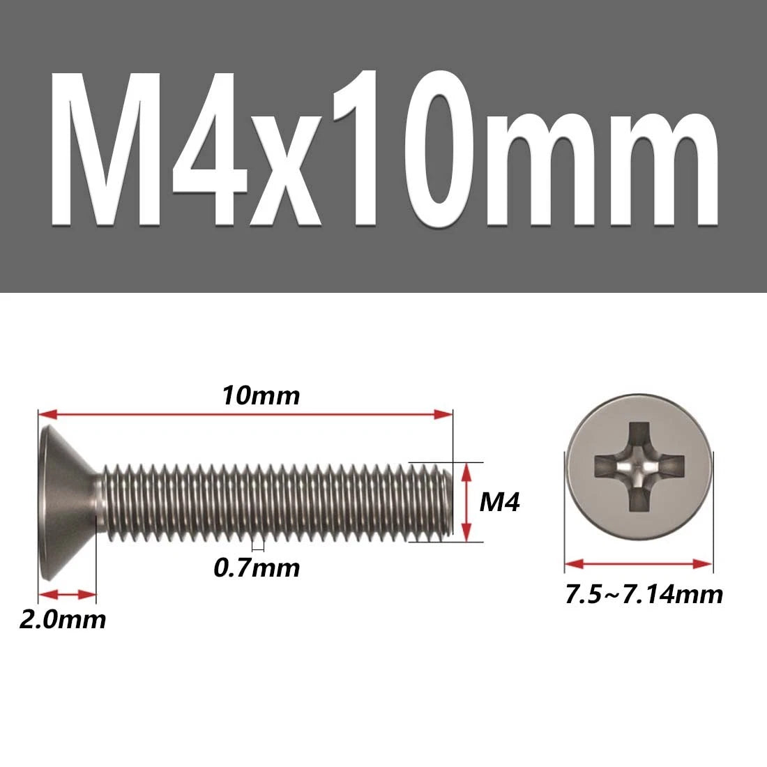 M1.6–M6 Titanium Phillips Countersunk Flat Head Screws – TA2 / Grade 2, Fully Threaded (4–50mm)