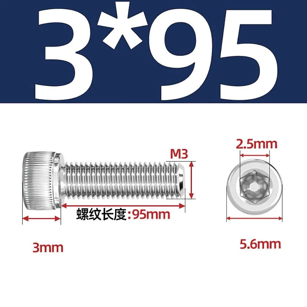 M3 M4 M5 Socket Head Cap Screws – A2 Stainless Steel, High Strength & Corrosion Resistant
